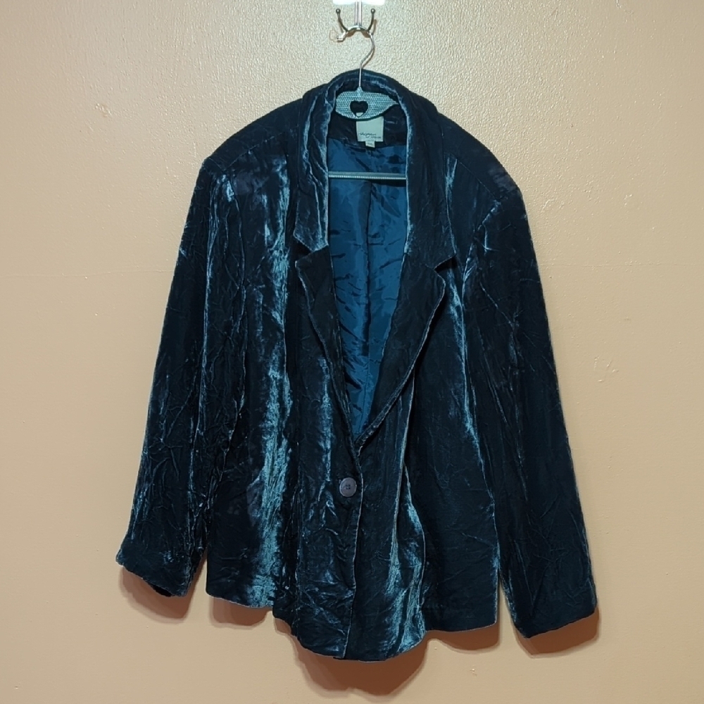 Halogen By Encore Womens Plus  Grey Blue Teal Velveteen Jacket/Blazer sz 20W